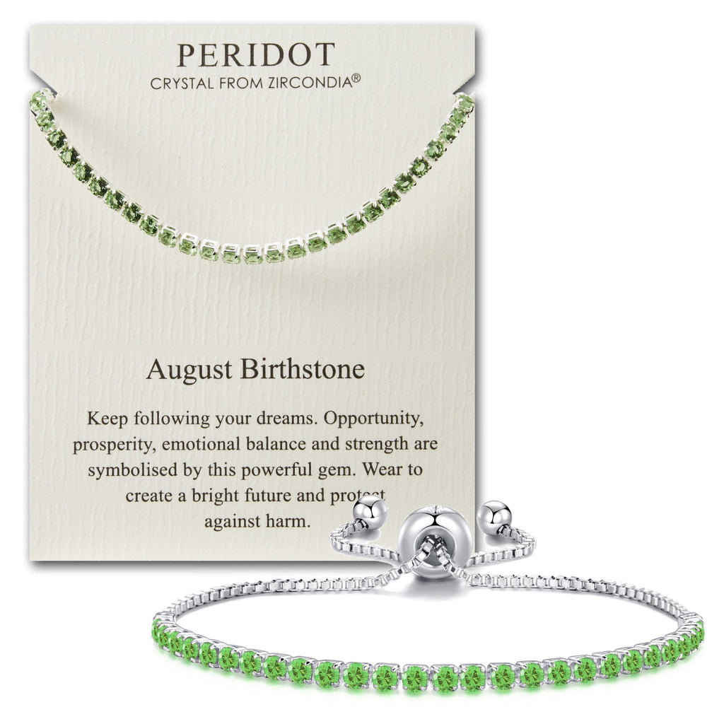 August Birthstone Friendship Slider Bracelet with Peridot Zircondia® Crystals