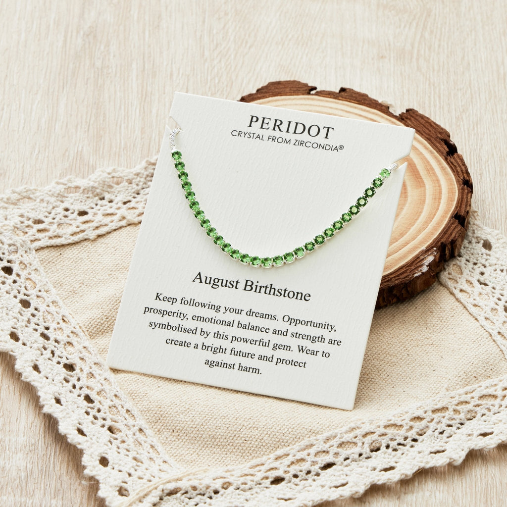 August Birthstone Friendship Slider Bracelet with Peridot Zircondia® Crystals
