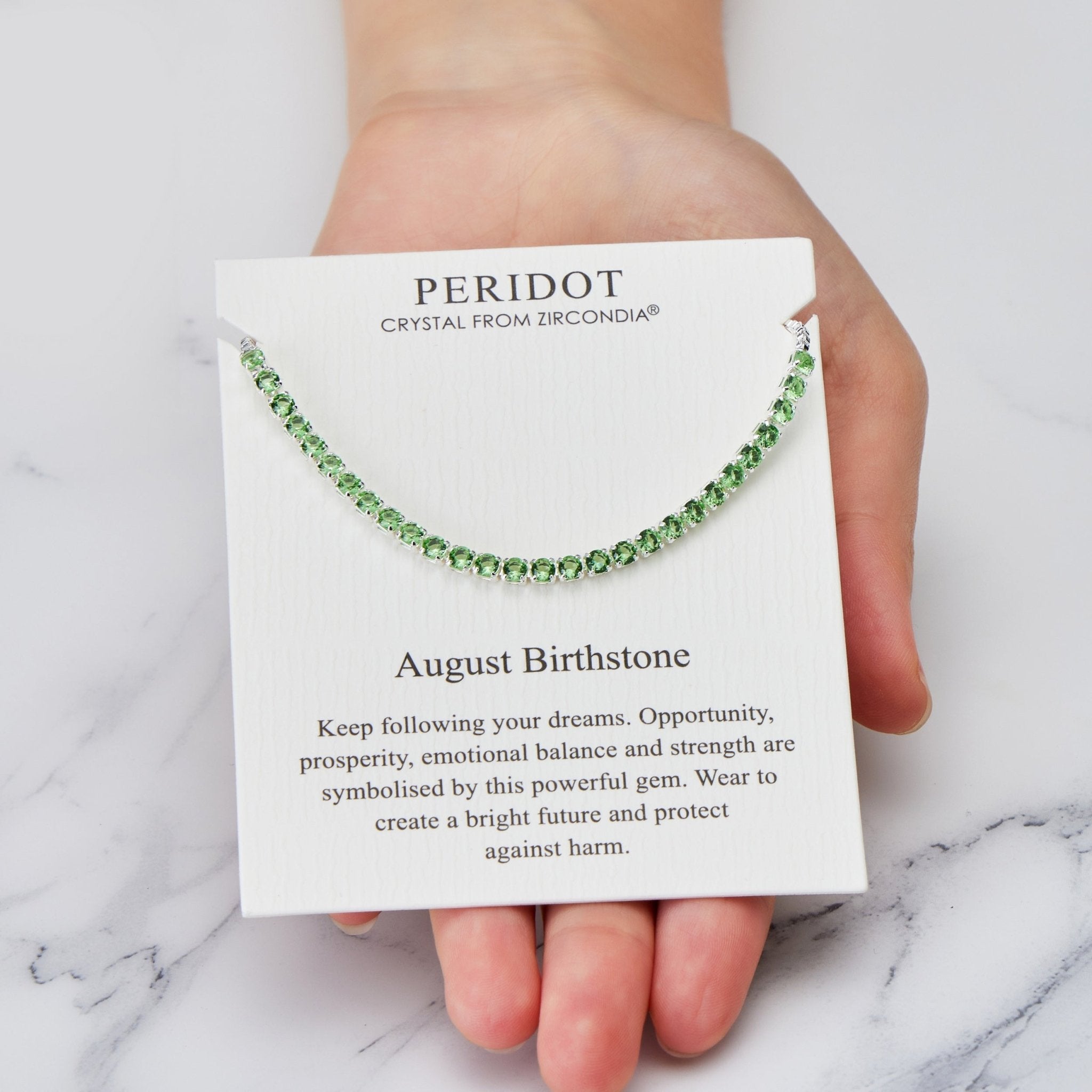 August Birthstone Friendship Slider Bracelet with Peridot Zircondia® Crystals