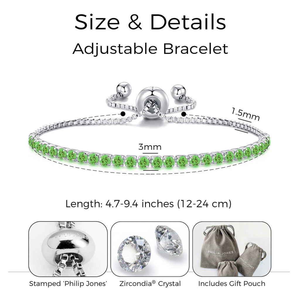 August Birthstone Friendship Slider Bracelet with Peridot Zircondia® Crystals