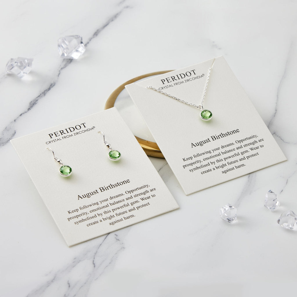 August (Peridot) Birthstone Necklace & Drop Earrings Set Created with Zircondia® Crystals