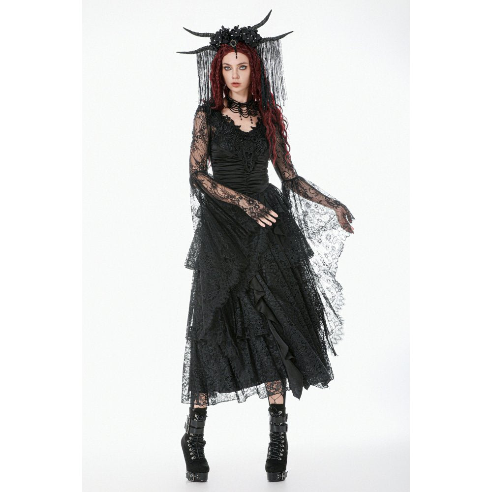 Dark In Love Gothic Deep-V Lace Bell Sleeve Cape