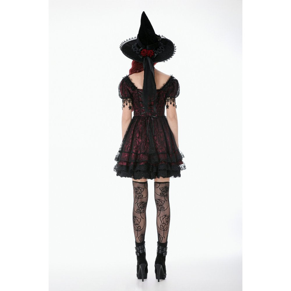 Dark in Love Burgundy & Black Lace Princess Dress with Stars Lace