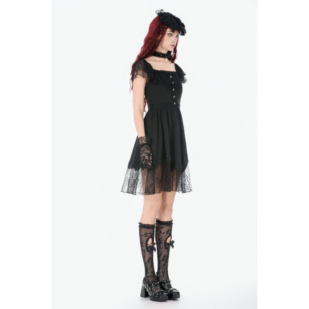 Dark in Love Black Gothic Sweet Bow Lace Lolita Dress