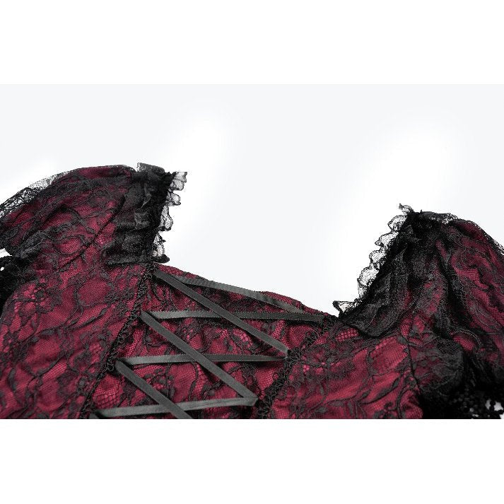Dark in Love Burgundy & Black Lace Princess Dress with Stars Lace