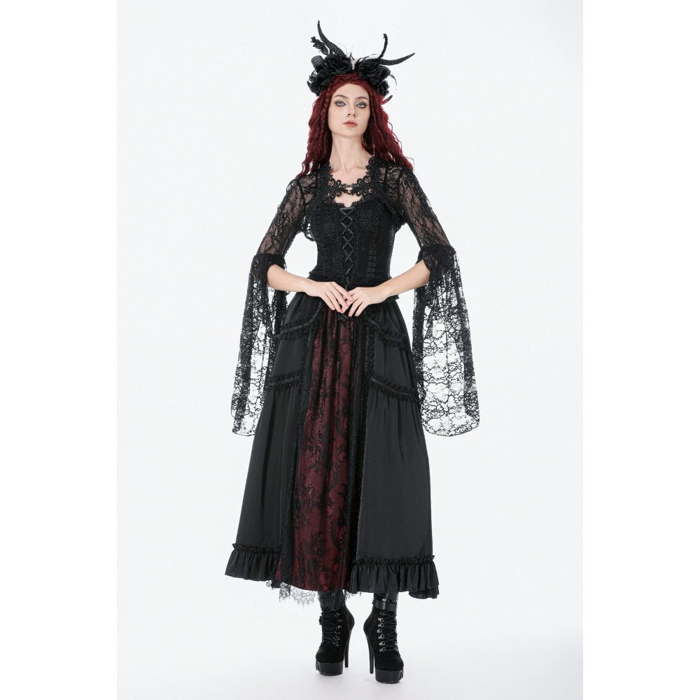 Dark in Love Gothic Victorian Lace Panel Skirt (Crimson)
