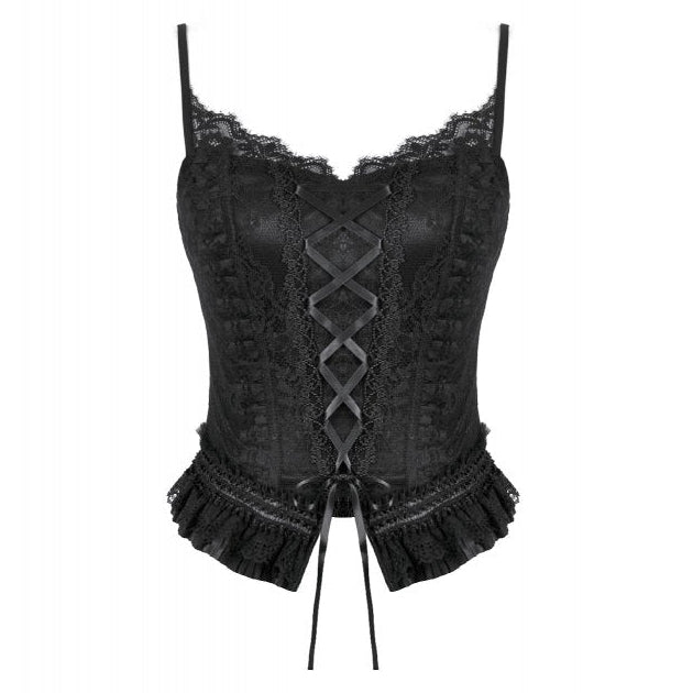 Dark in Love Black Lace Court Lace-Up Camisole