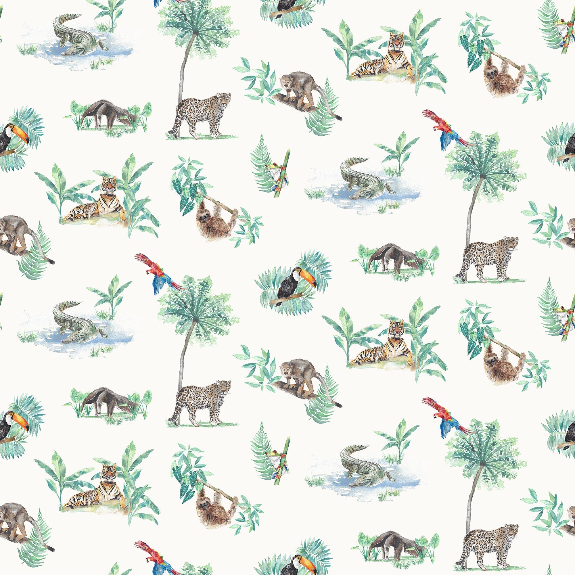 Watercolour Rainforest Wallpaper | Jungle Animals | Children's Bedroom & Nursery