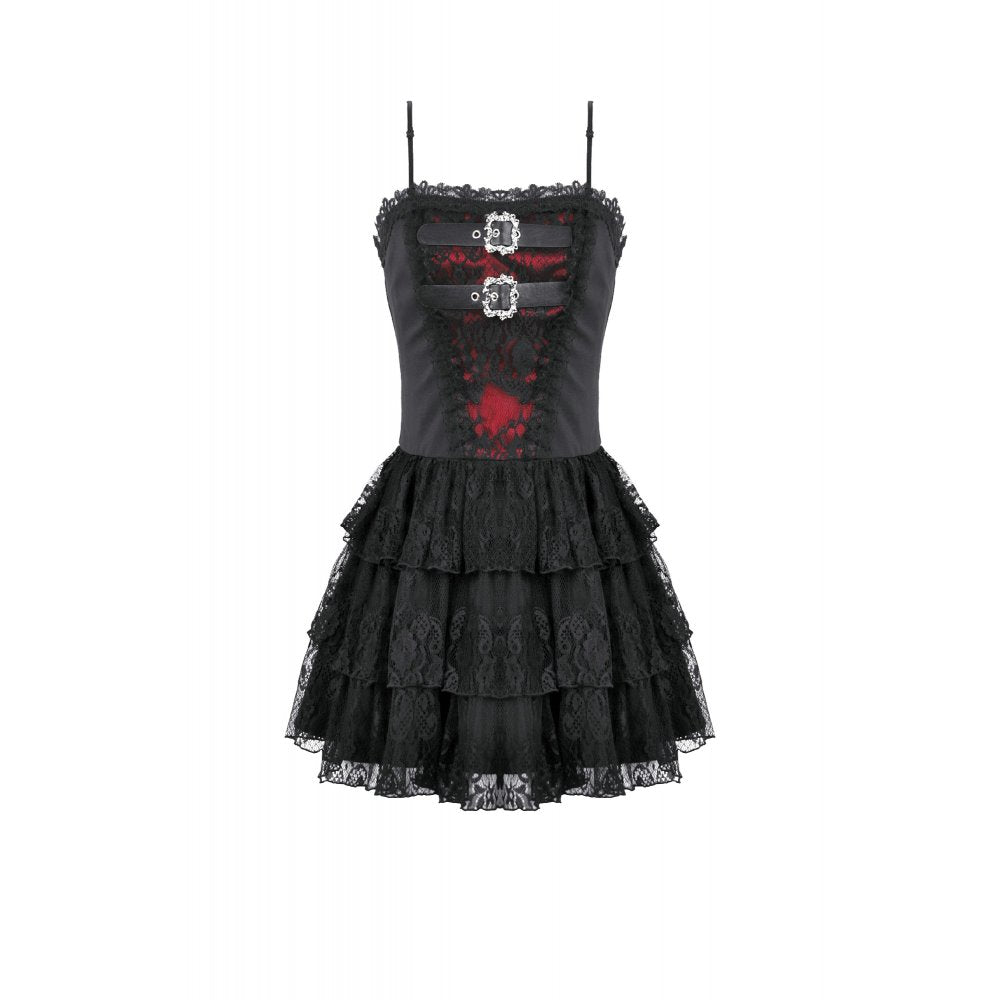 Dark in Love Crimson Shadow Layered Lace Cake Dress