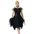 Poizen Industries Banshee Gothic Mini Dress - Cold Shoulder Mesh & Lace-Up
