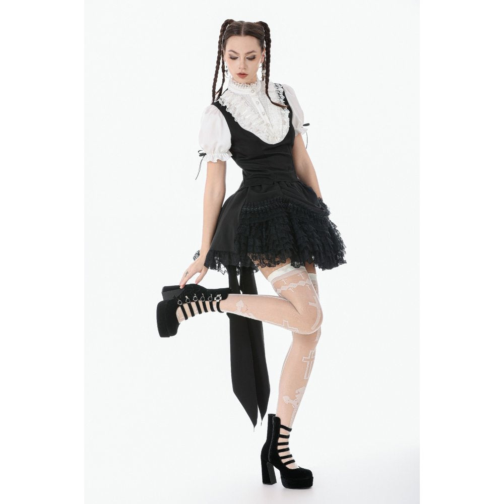 Dark in Love Court-Style Black & White Lace Blouse