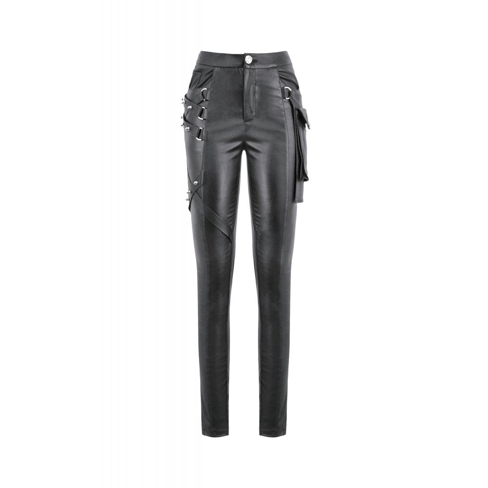 Dark in Love Punk Leather-Look Strap Detail Trousers