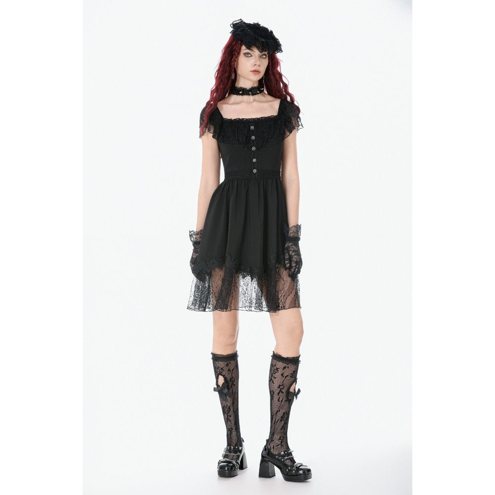 Dark in Love Black Gothic Sweet Bow Lace Lolita Dress