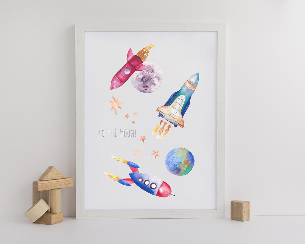 Personalised Watercolour Space Rockets Print