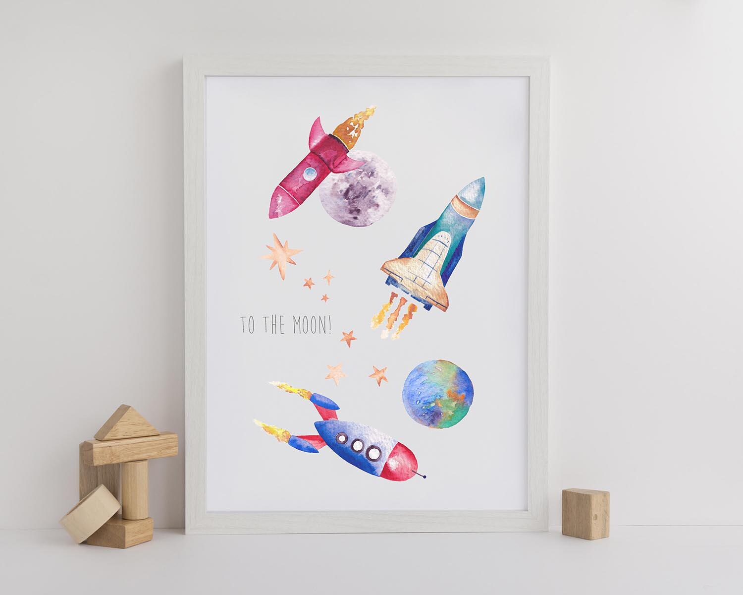 Personalised Watercolour Space Rockets Print