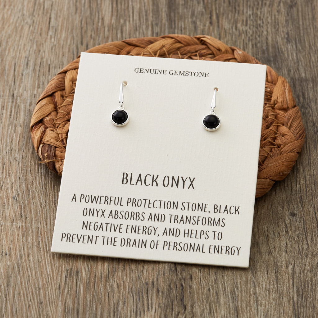 Black Onyx Drop Earrings with Quote Card