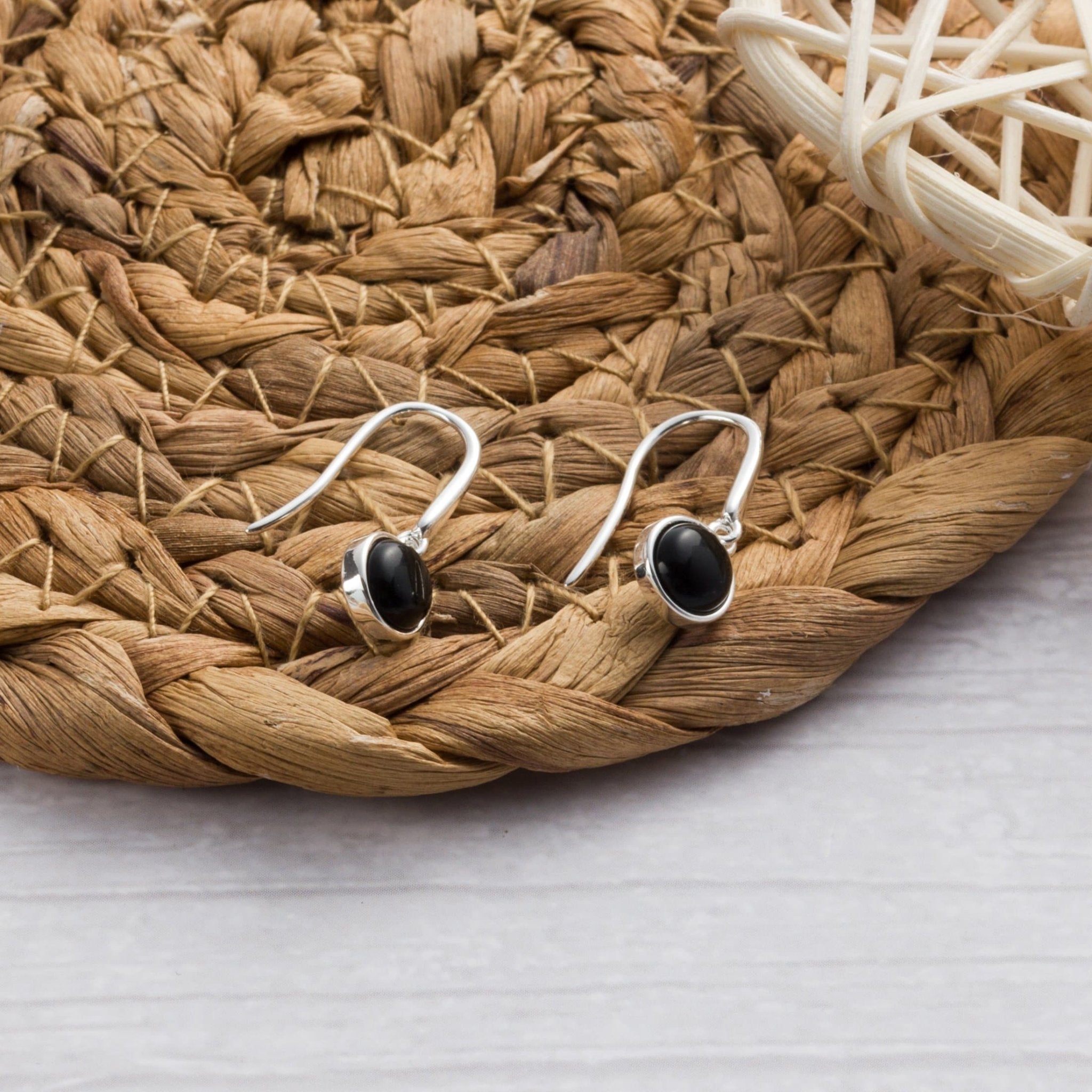 Black Onyx Drop Earrings with Quote Card