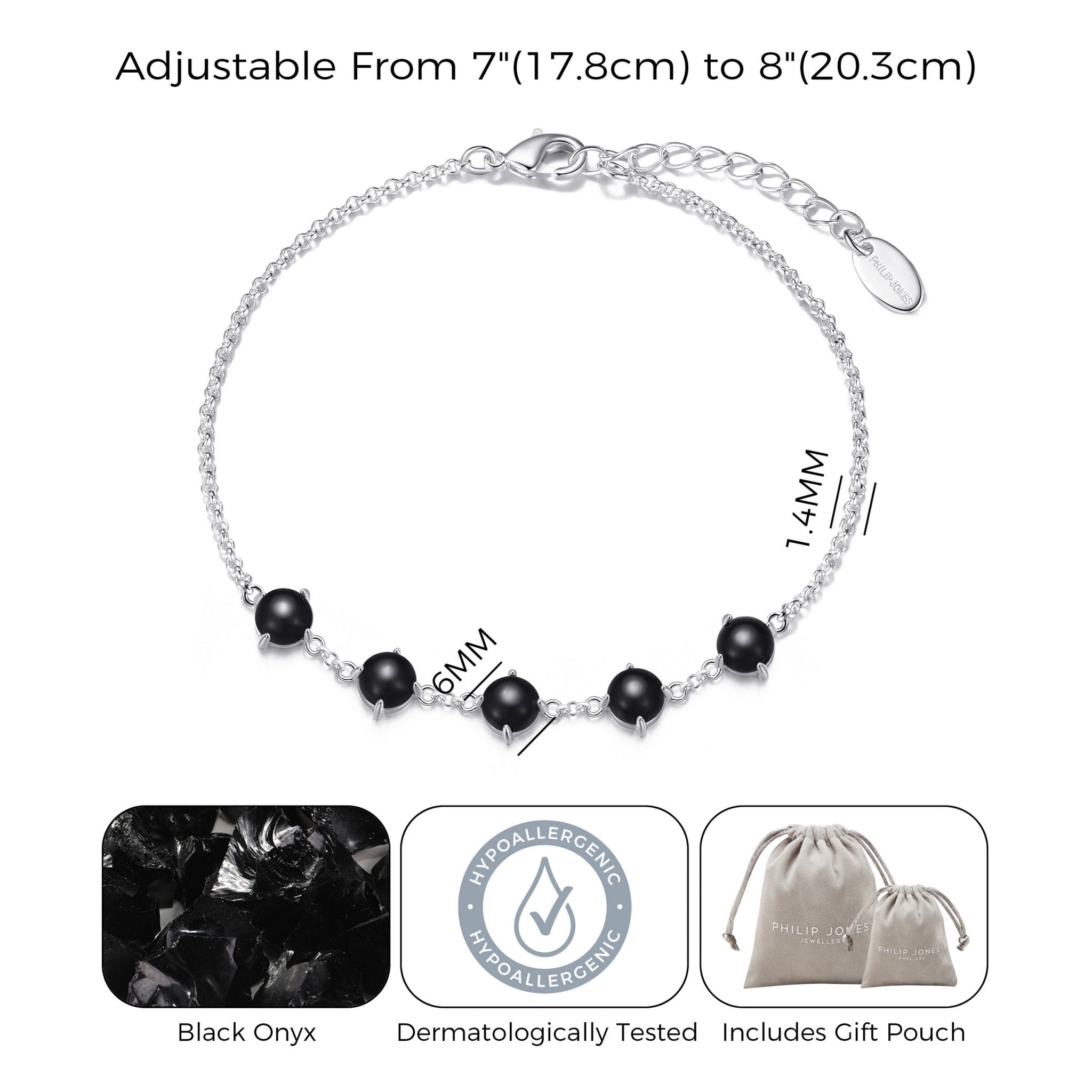 Black Onyx Gemstone Bracelet with Quote Card