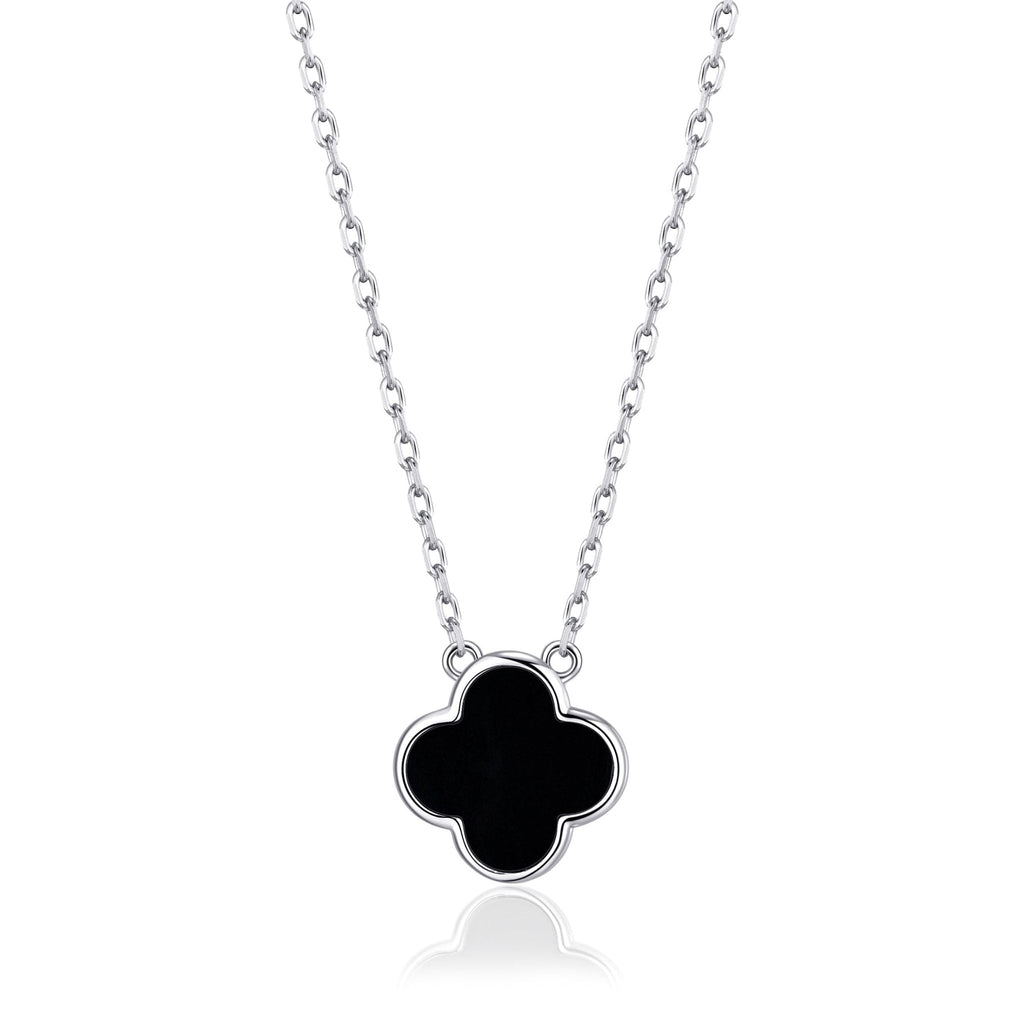 Black Onyx Gemstone Clover Necklace