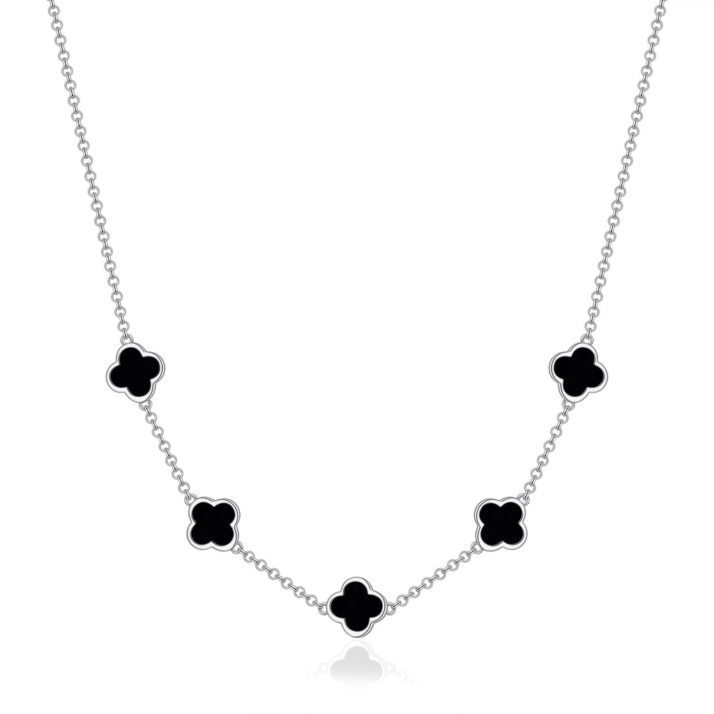 Black Onyx Gemstone Multi Clover Necklace