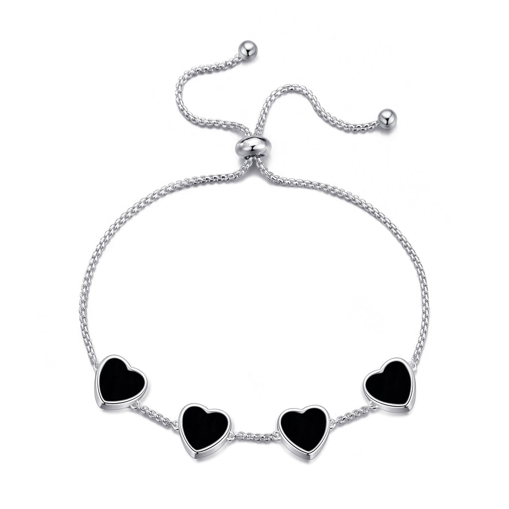 Black Onyx Gemstone Multi Heart Friendship Slider Bracelet