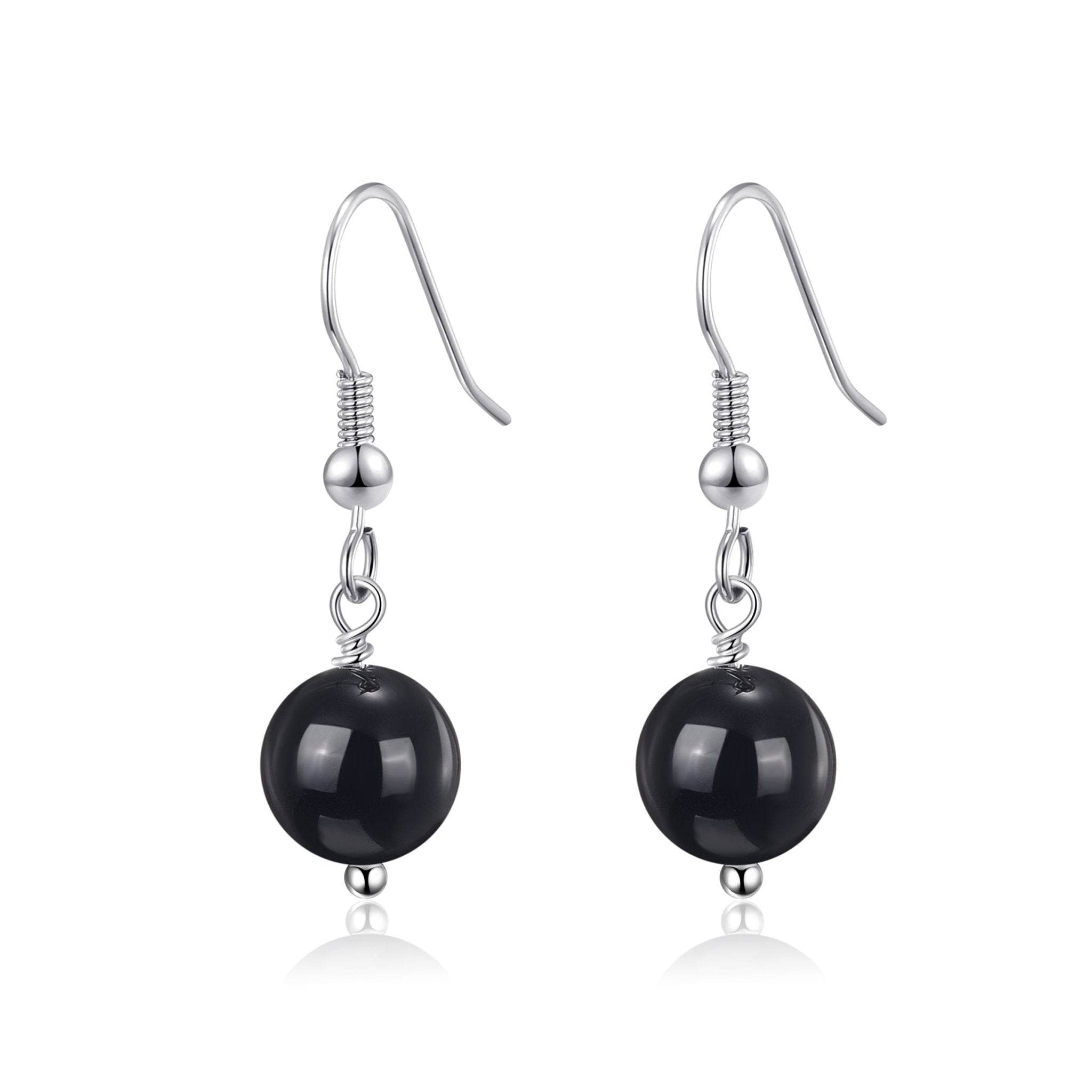 Black Onyx Gemstone Round Drop Earrings with Quote Card