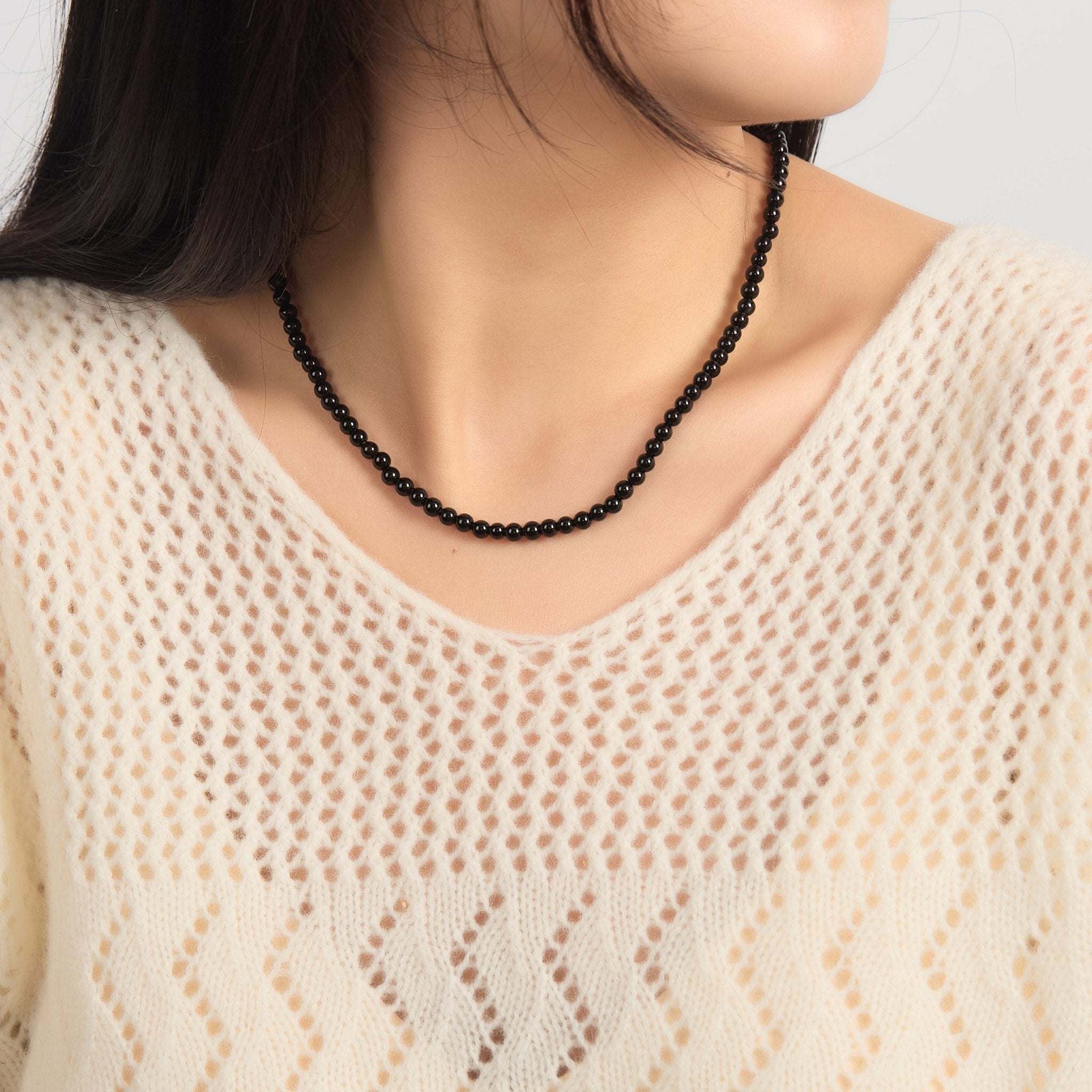 Black Onyx Mini Beaded Gemstone Necklace