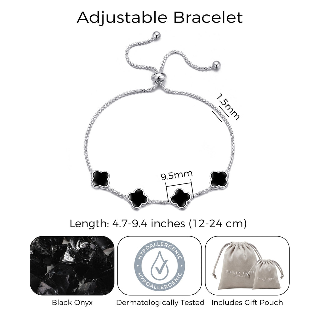Black Onyx Multi Clover Friendship Slider Bracelet