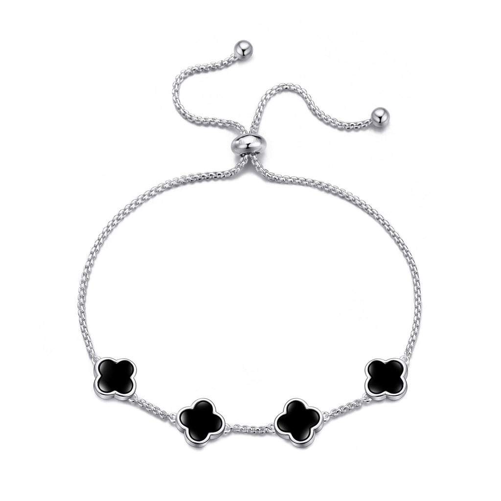 Black Onyx Multi Clover Friendship Slider Bracelet