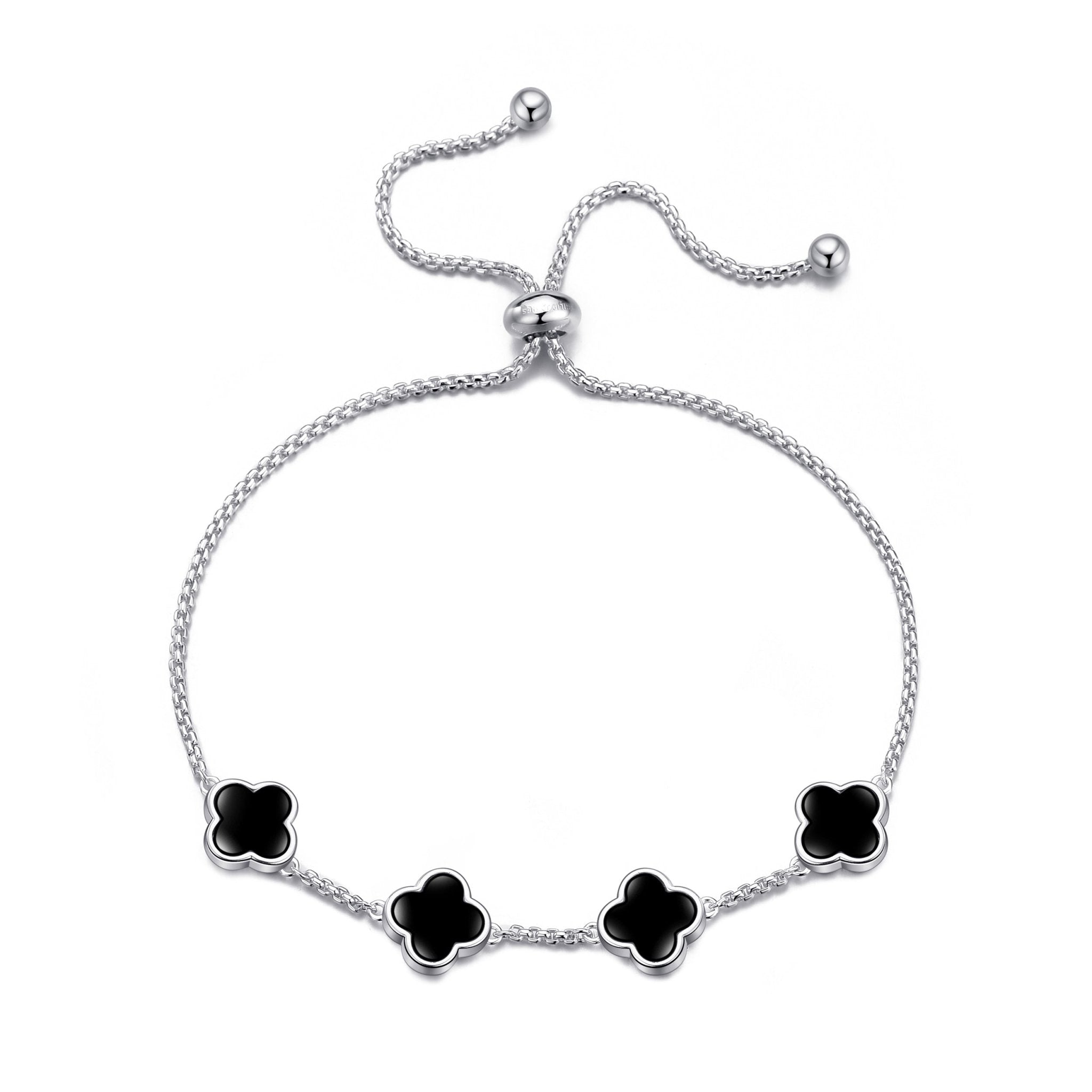 Black Onyx Multi Clover Friendship Slider Bracelet