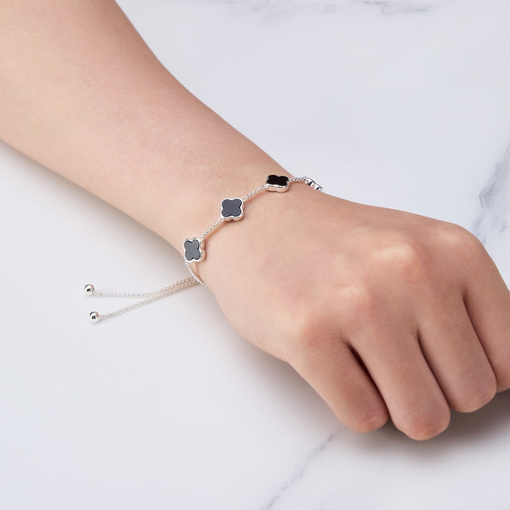 Black Onyx Multi Clover Friendship Slider Bracelet