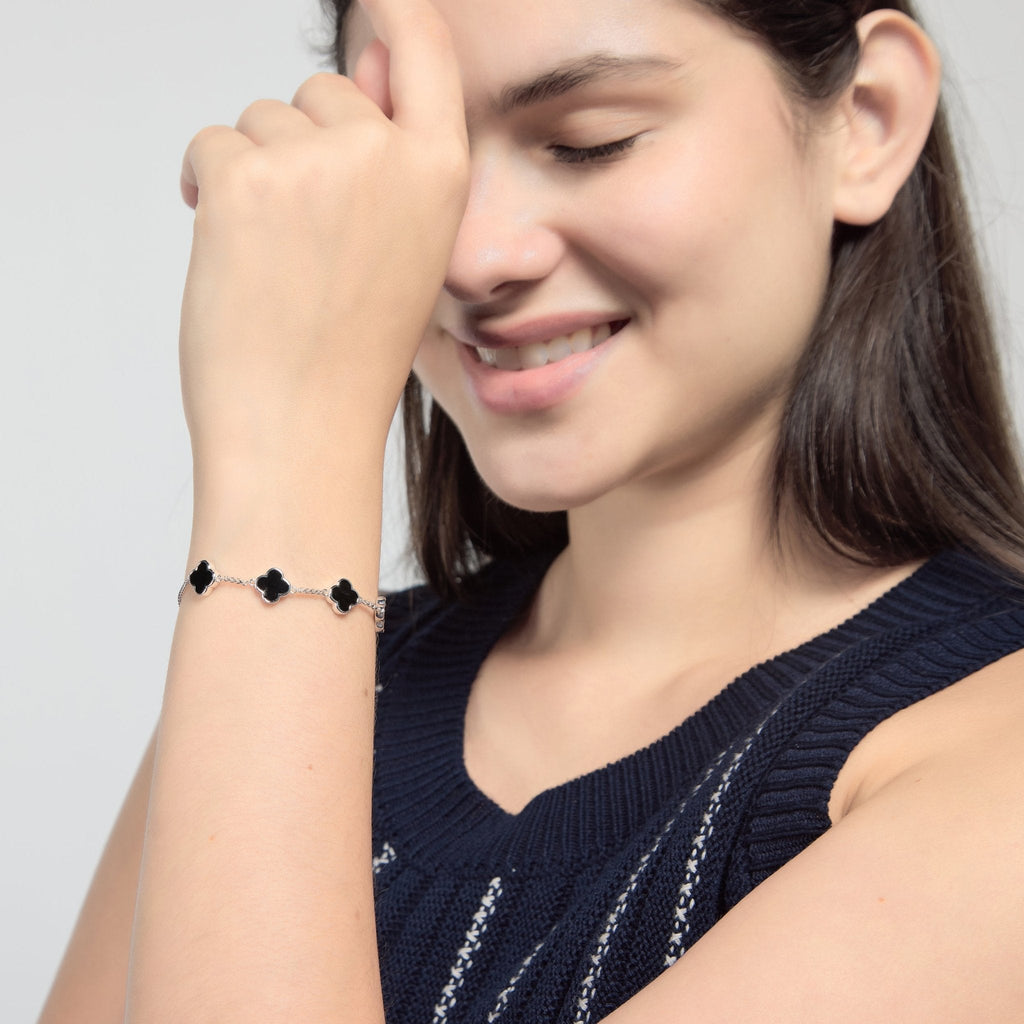Black Onyx Multi Clover Friendship Slider Bracelet