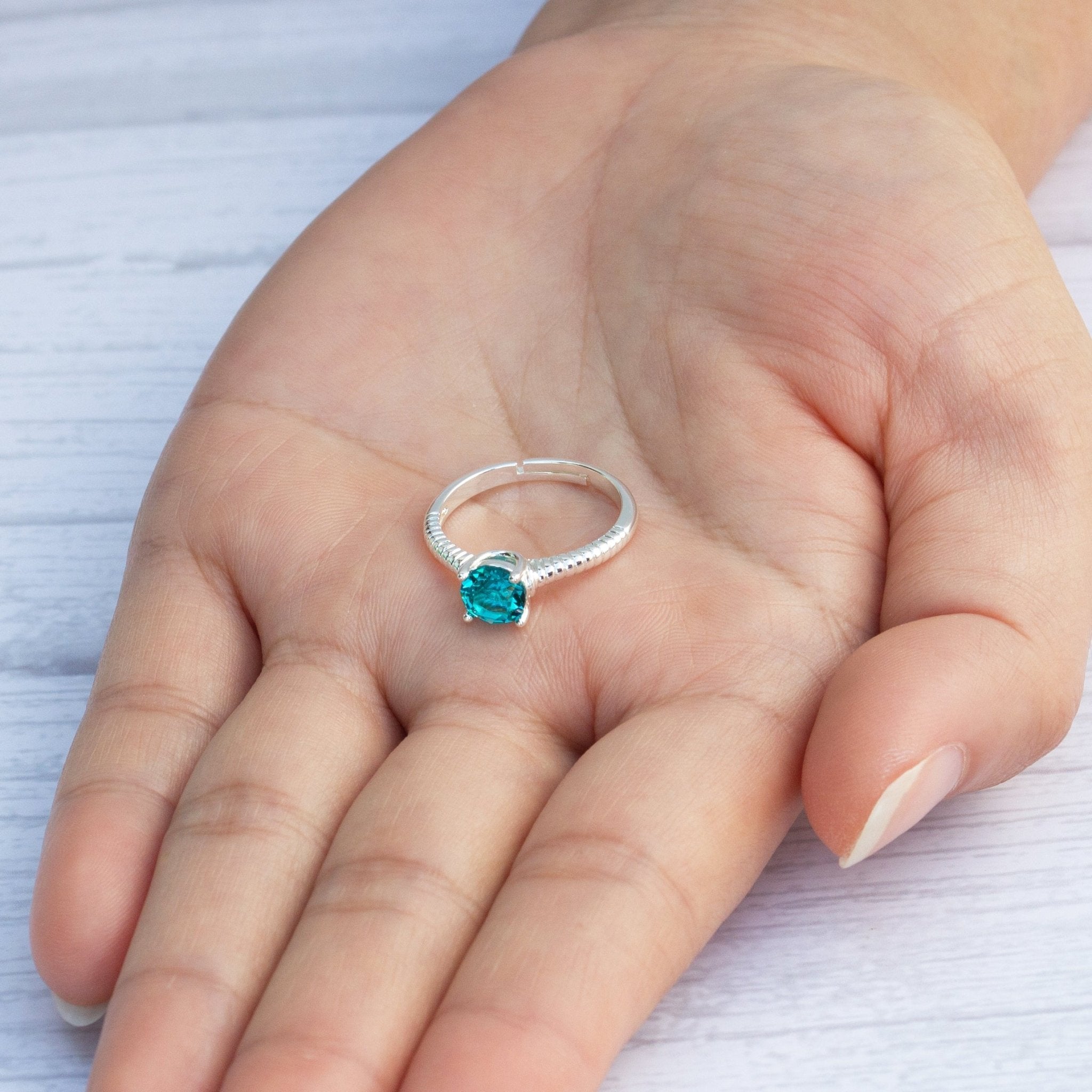 Blue Adjustable Crystal Ring Created with Zircondia® Crystals