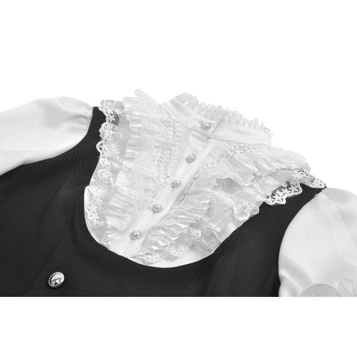Dark in Love Court-Style Black & White Lace Blouse