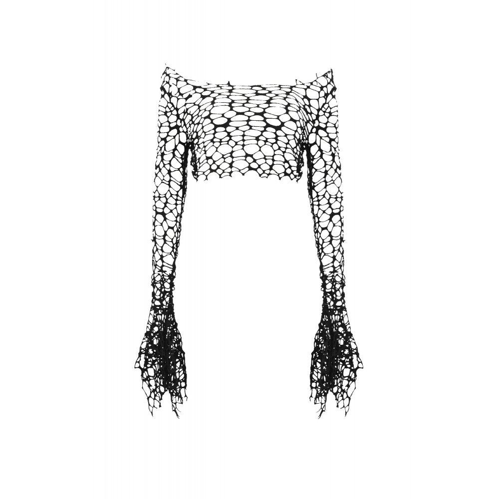 Dark in Love Morana Mesh Crochet Knit Bell Sleeve Crop Top