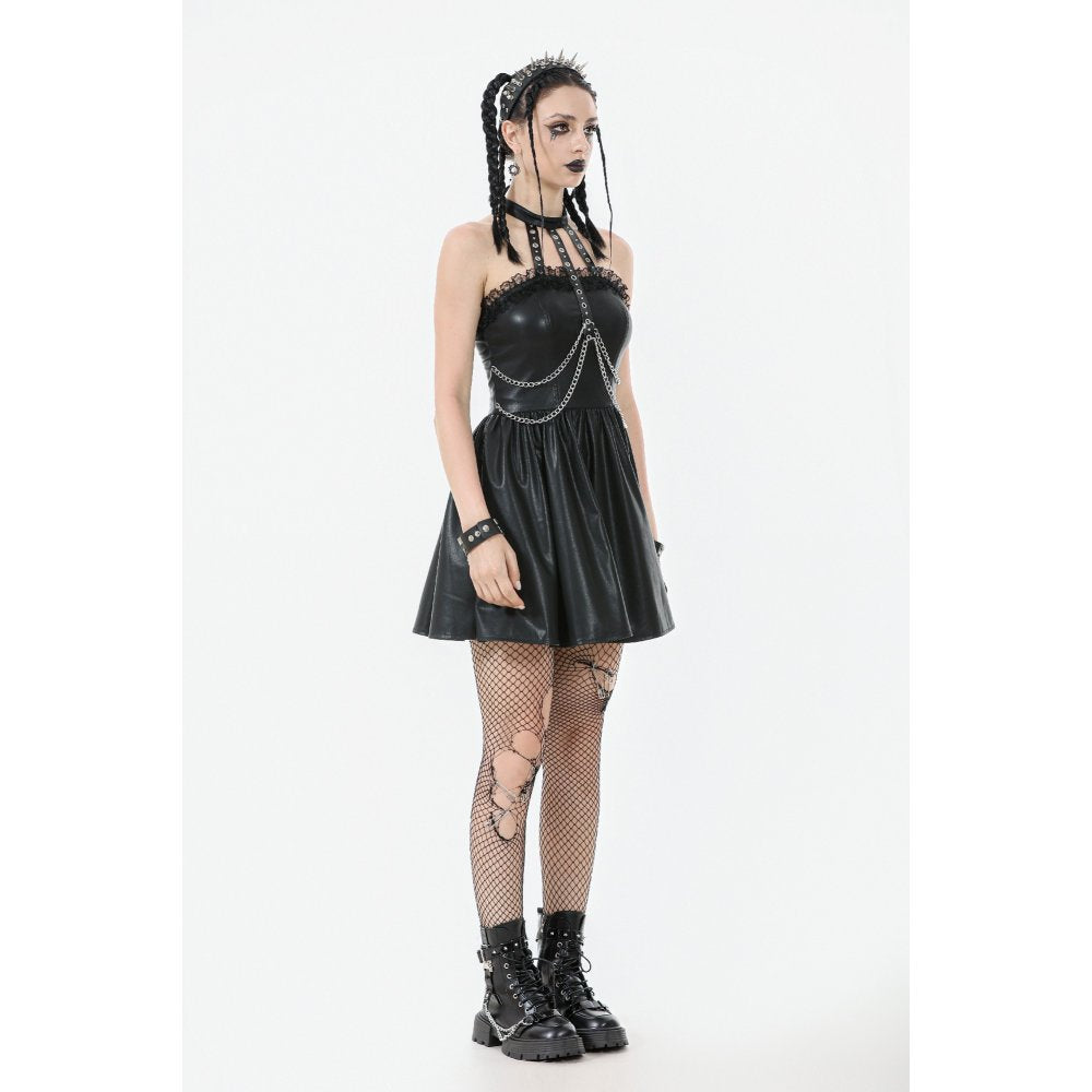 Dark in Love Harness Chain Faux Leather Mini Dress