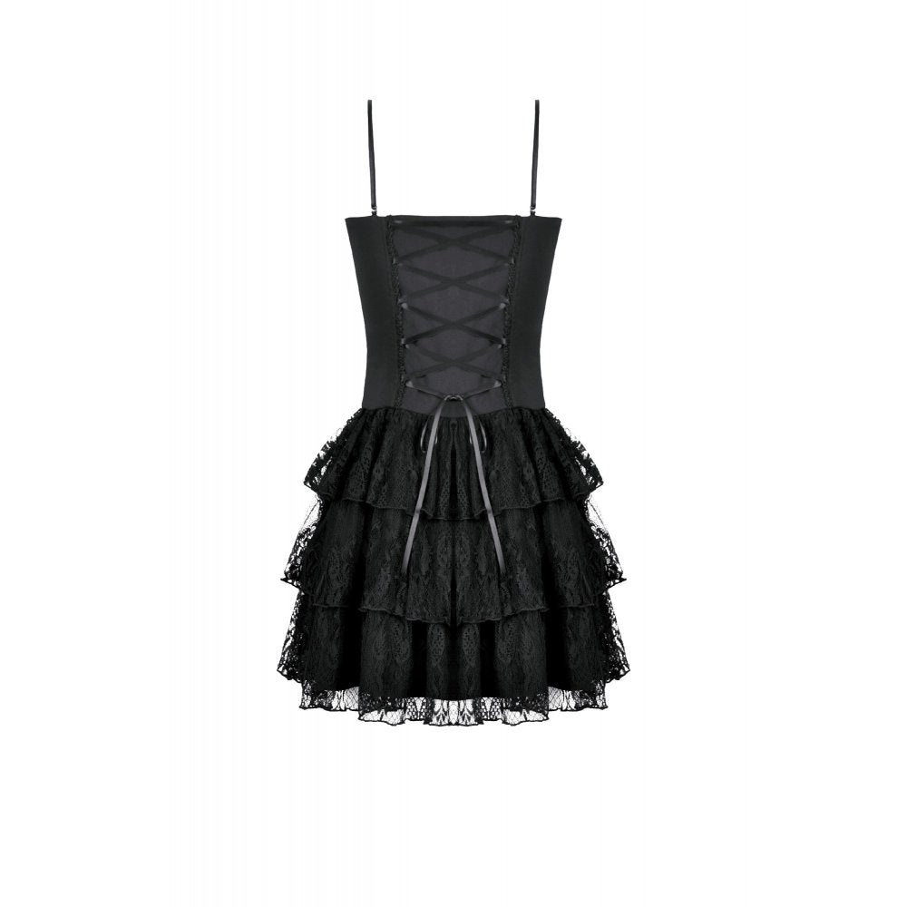 Dark in Love Crimson Shadow Layered Lace Cake Dress