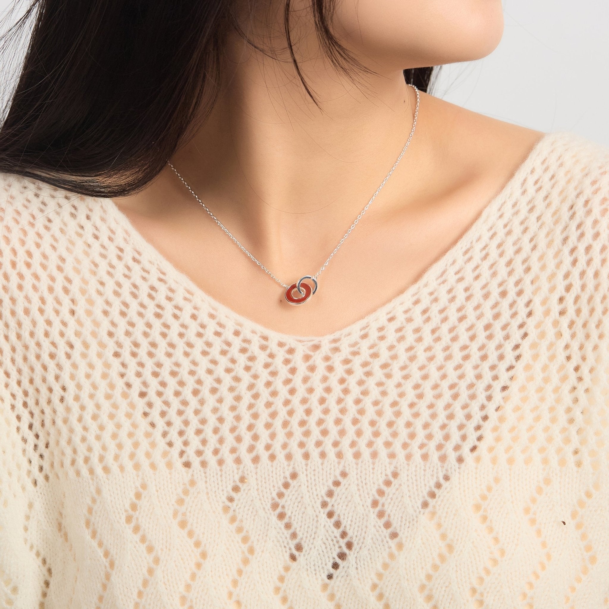 Carnelian Gemstone Circle Link Necklace