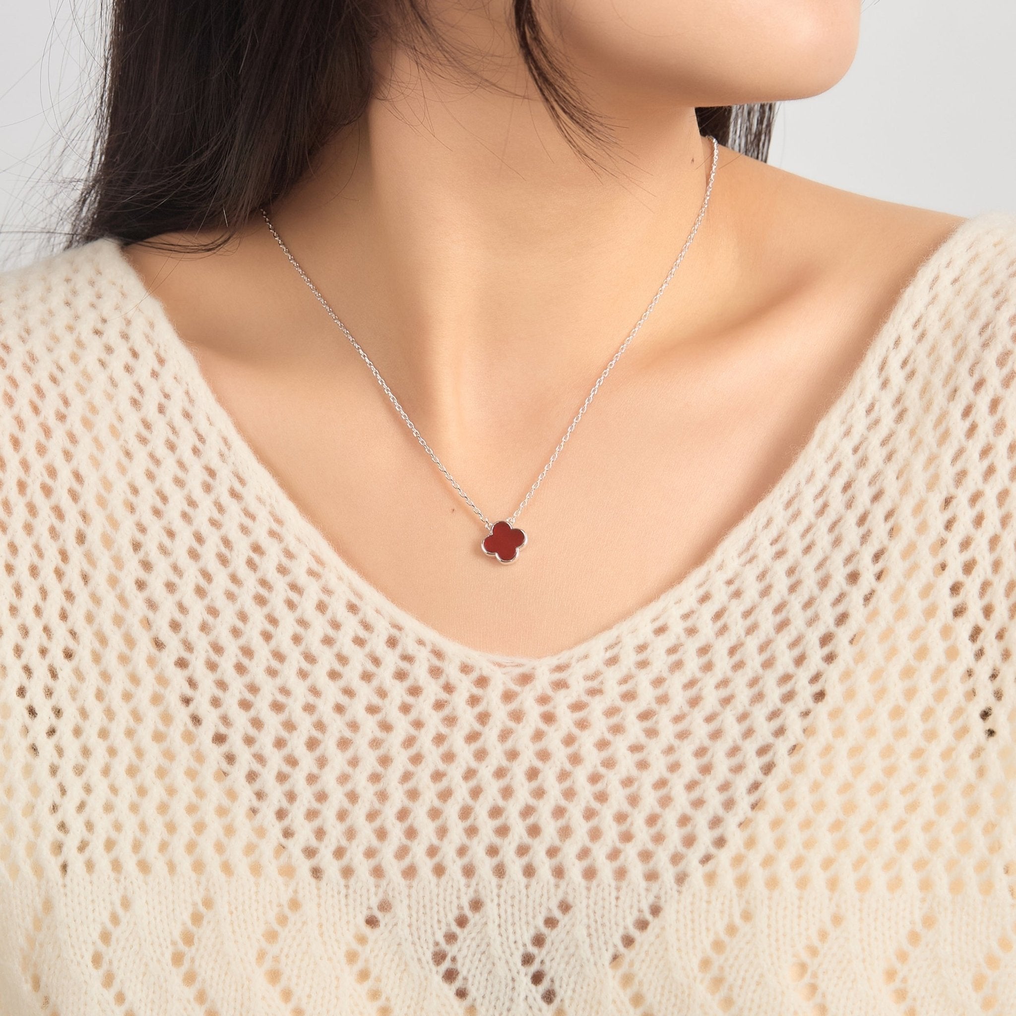 Carnelian Gemstone Clover Necklace
