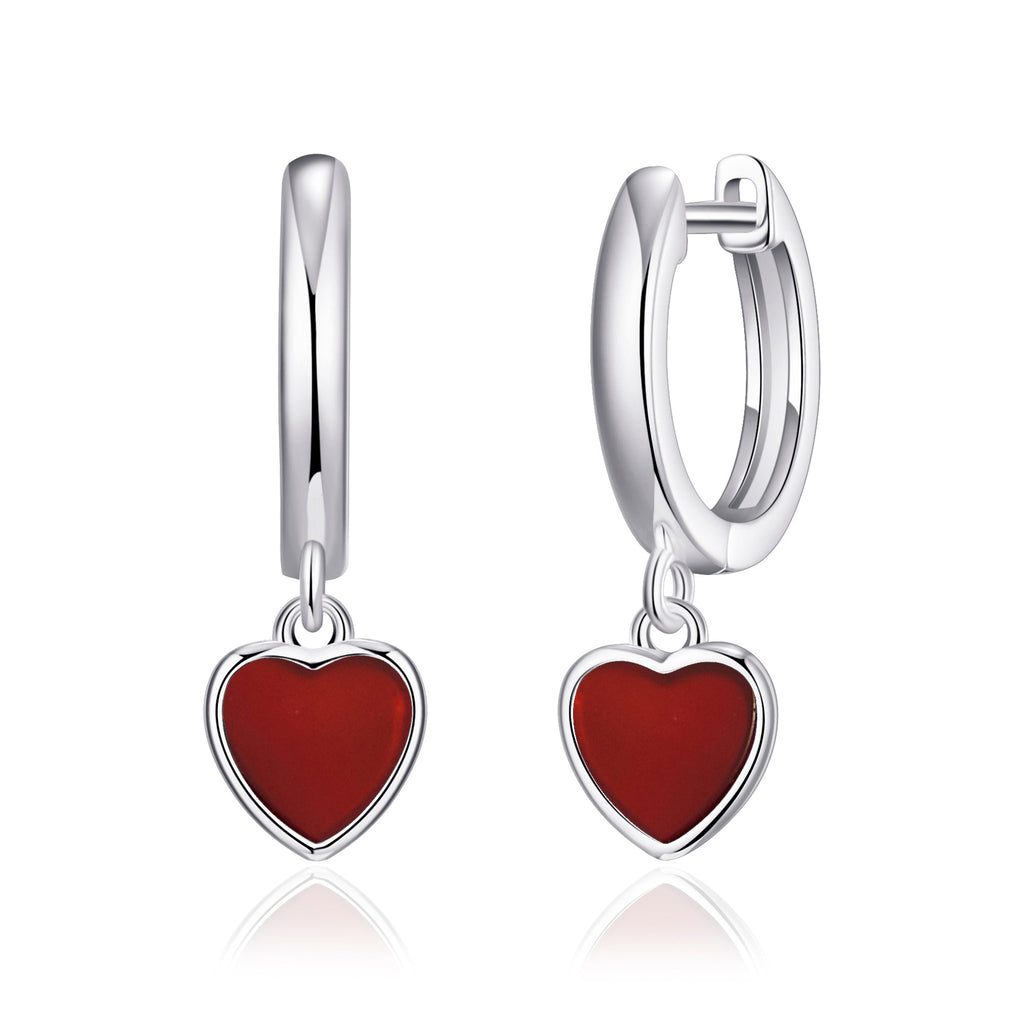 Carnelian Gemstone Heart Charm Hoop Earrings with Quote Card