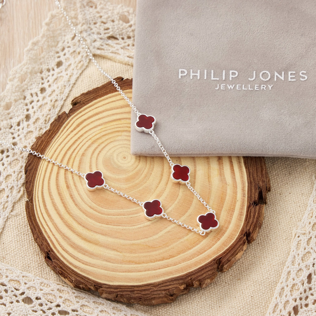Carnelian Gemstone Multi Clover Necklace