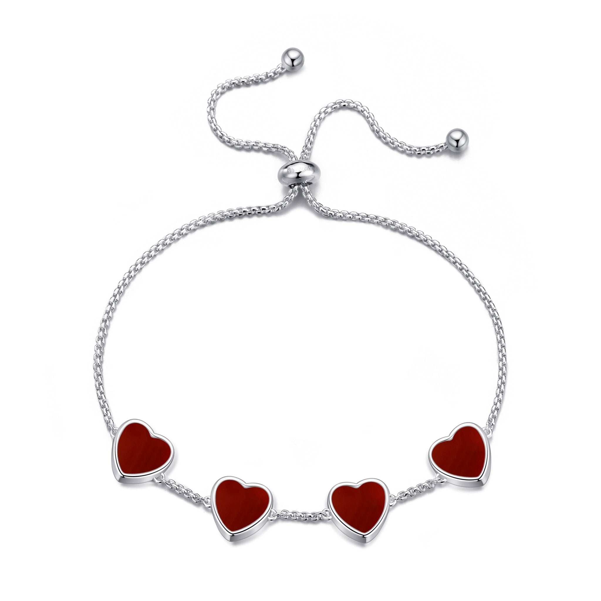 Carnelian Gemstone Multi Heart Friendship Slider Bracelet