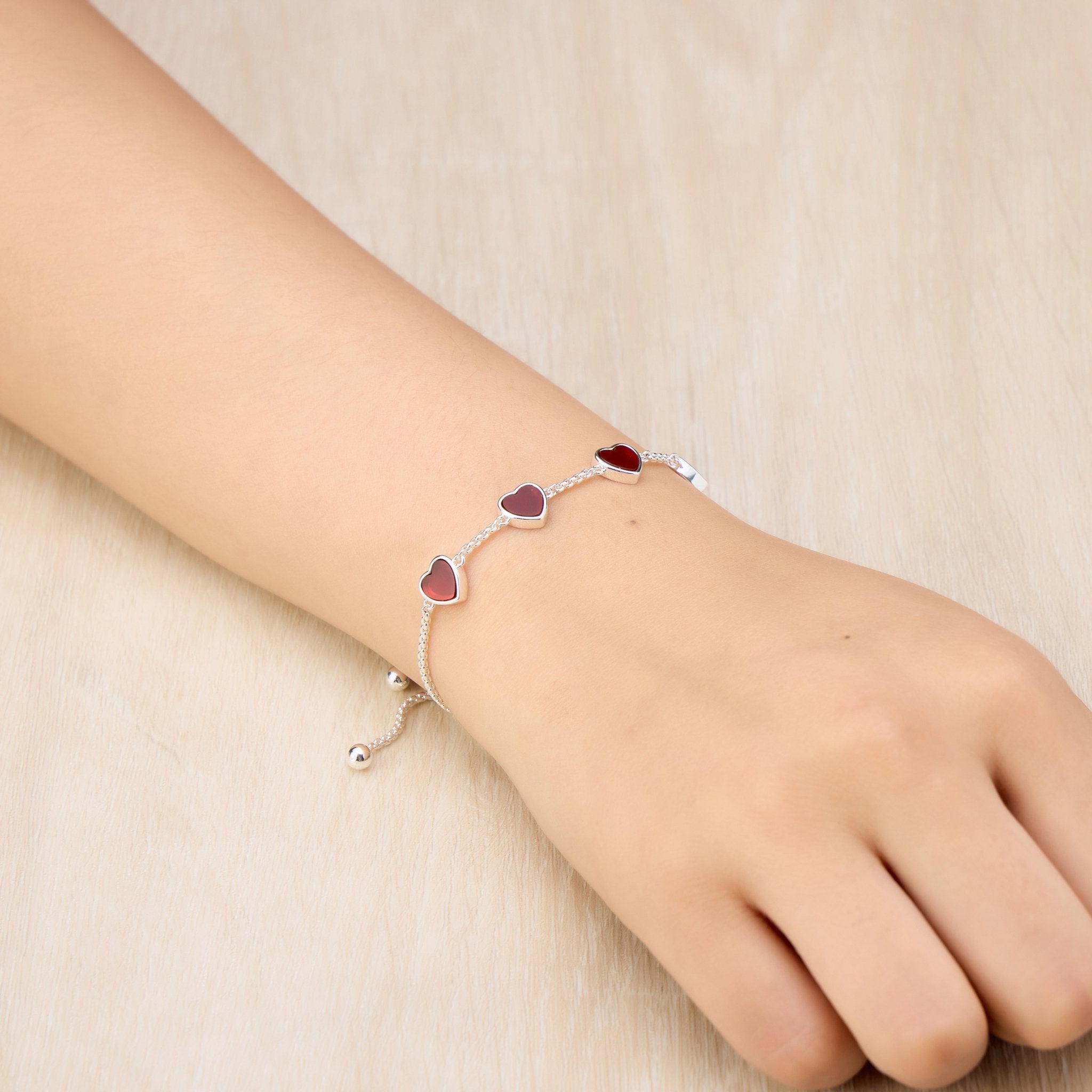 Carnelian Gemstone Multi Heart Friendship Slider Bracelet