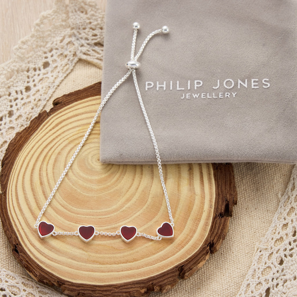 Carnelian Gemstone Multi Heart Friendship Slider Bracelet