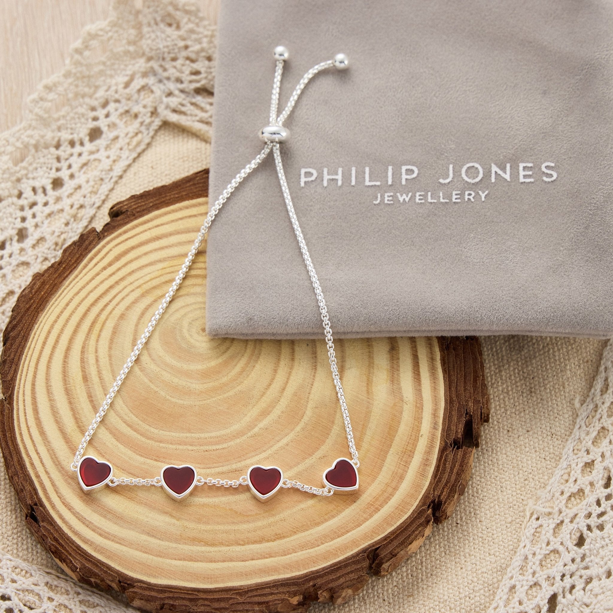 Carnelian Gemstone Multi Heart Friendship Slider Bracelet