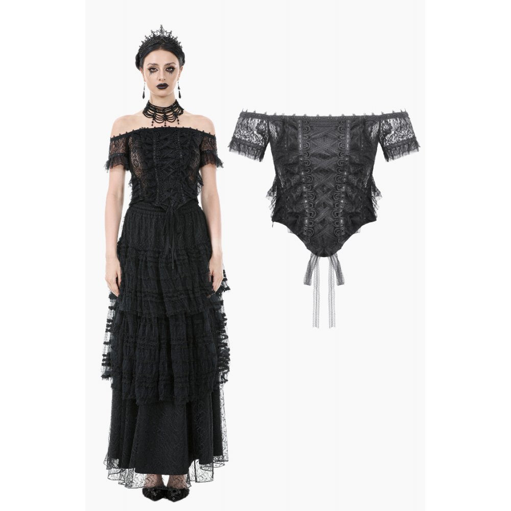 Dark in Love Ophelia Lace Off-Shoulder Gothic Top in Black