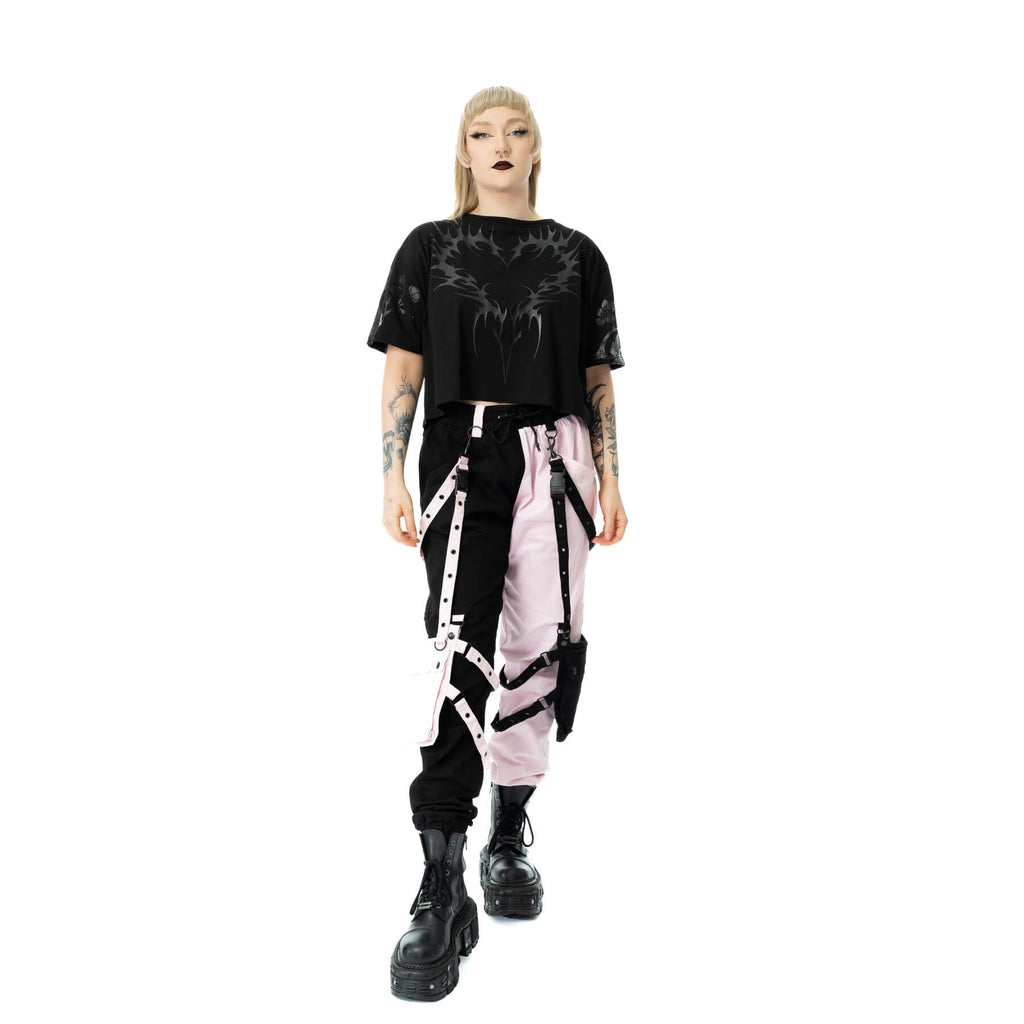 Chemical Black Ceil Crop Top – Ladies Black Gothic Cotton Crop Tee