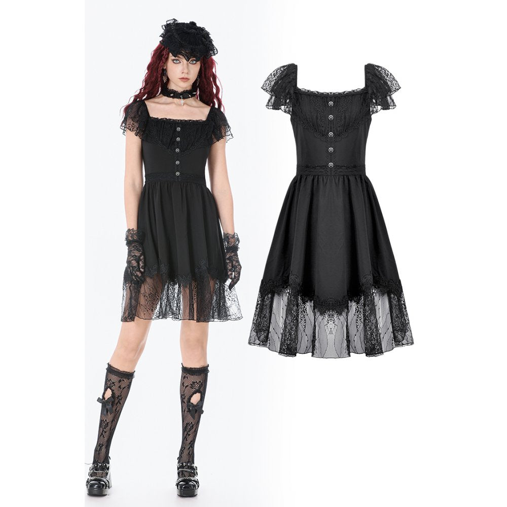 Dark in Love Black Gothic Sweet Bow Lace Lolita Dress