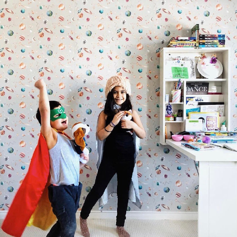 Watercolour Planet Wallpaper | Solar System, Stars & Rockets | Kids Bedroom
