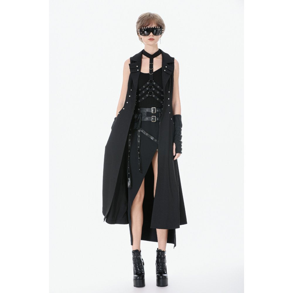 Dark in Love Collete Punk Sleeveless Long Fitted Coat